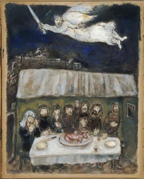 Marc Chagall œuvres - Les Israélites mangent l’agneau pascal contemporain de Marc Chagall